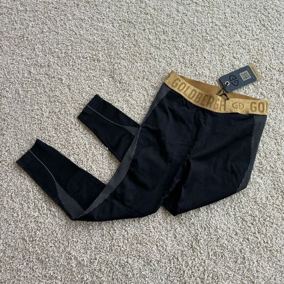 Goldbergh Ski Base Layer Leggings Thermal Pants Black and Gold NWT size Medium - Picture 1 of 6